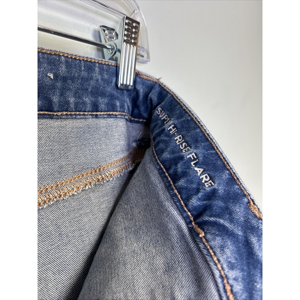 American Eagle Super Hi-Rise Flare Jeans Blue Stretch Denim Medium Wash Size 6 - Picture 6 of 14